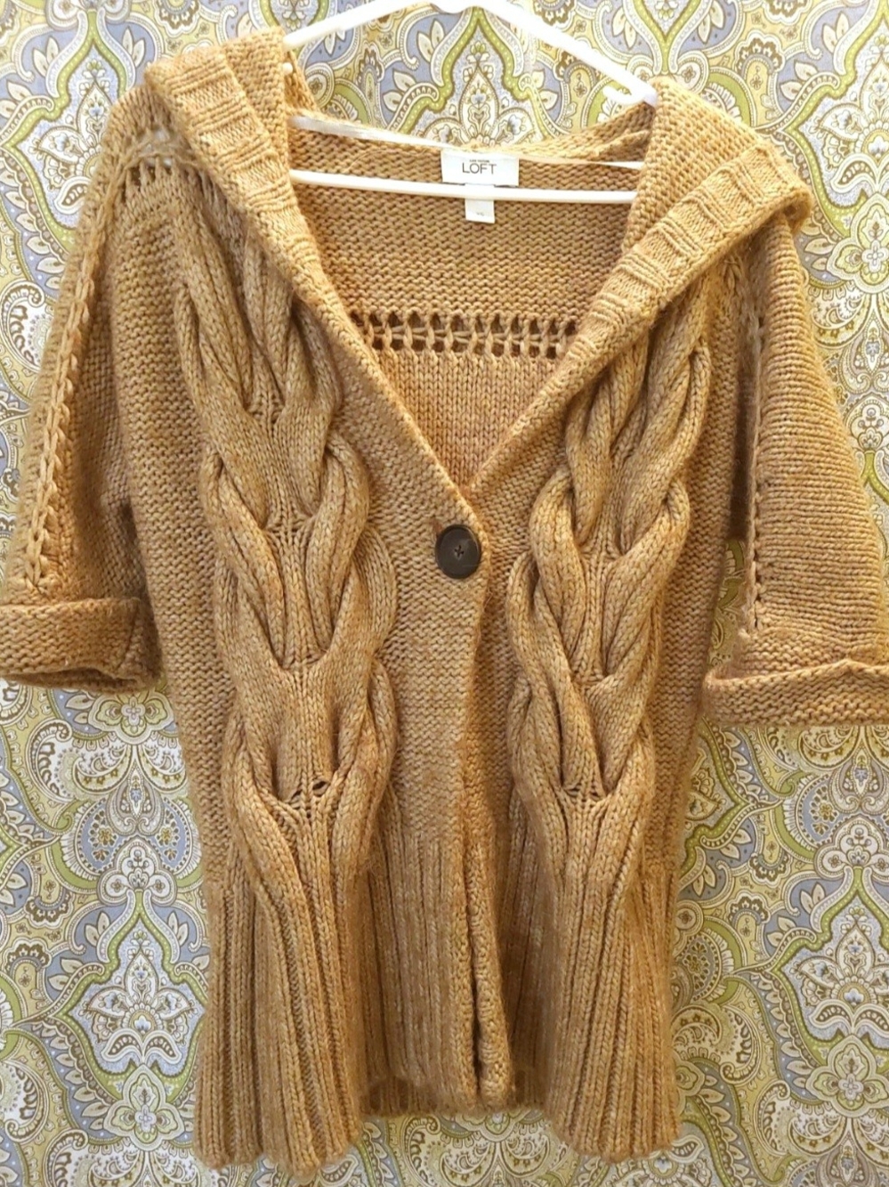 Ann Taylor LOFT Alpaca Wool Blend Short Sleeve Hooded Cardigan Sweater Knit XS